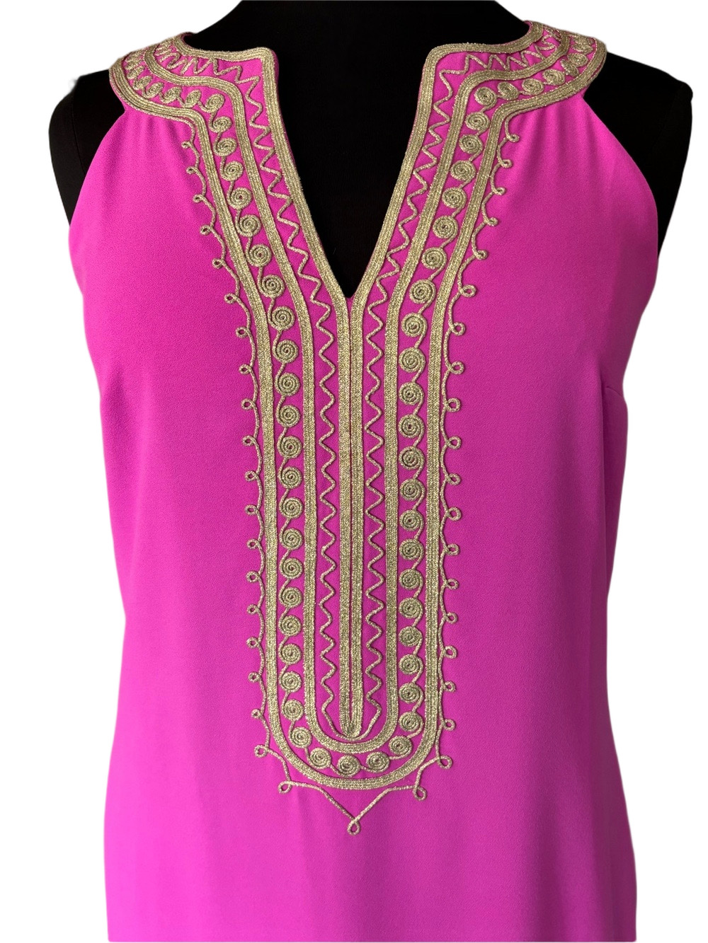 Lilly Pulitzer Pink Maxi Sandrah Dress Gold Embroidered Sleeveless Resort Sz 12 - Picture 4 of 10